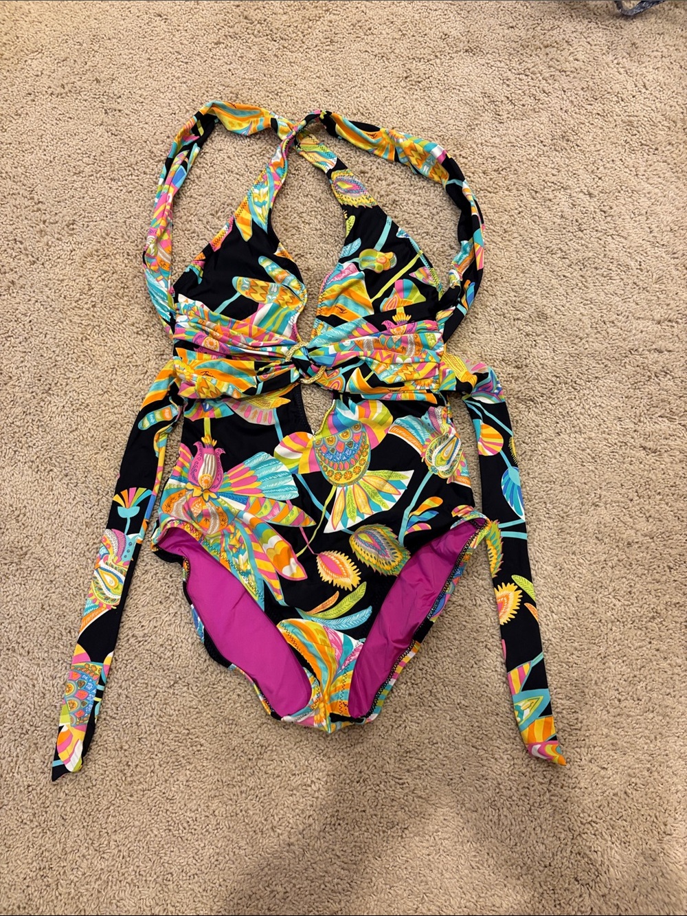 Trina Turk Black Floral One-Piece Swimsuit with Multicolor Print